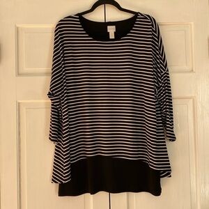Chico’s Size 3 Layered Striped‎ Blouse Black and White Classic Blouse Chicos XL